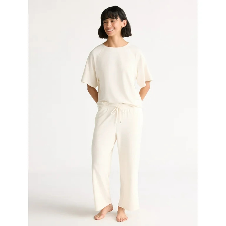 Joyspun Women's French Terry Short Sleeve Top and Capri Pants Pajama Set, 2-Piece, Sizes XS-3X | Walmart (US)