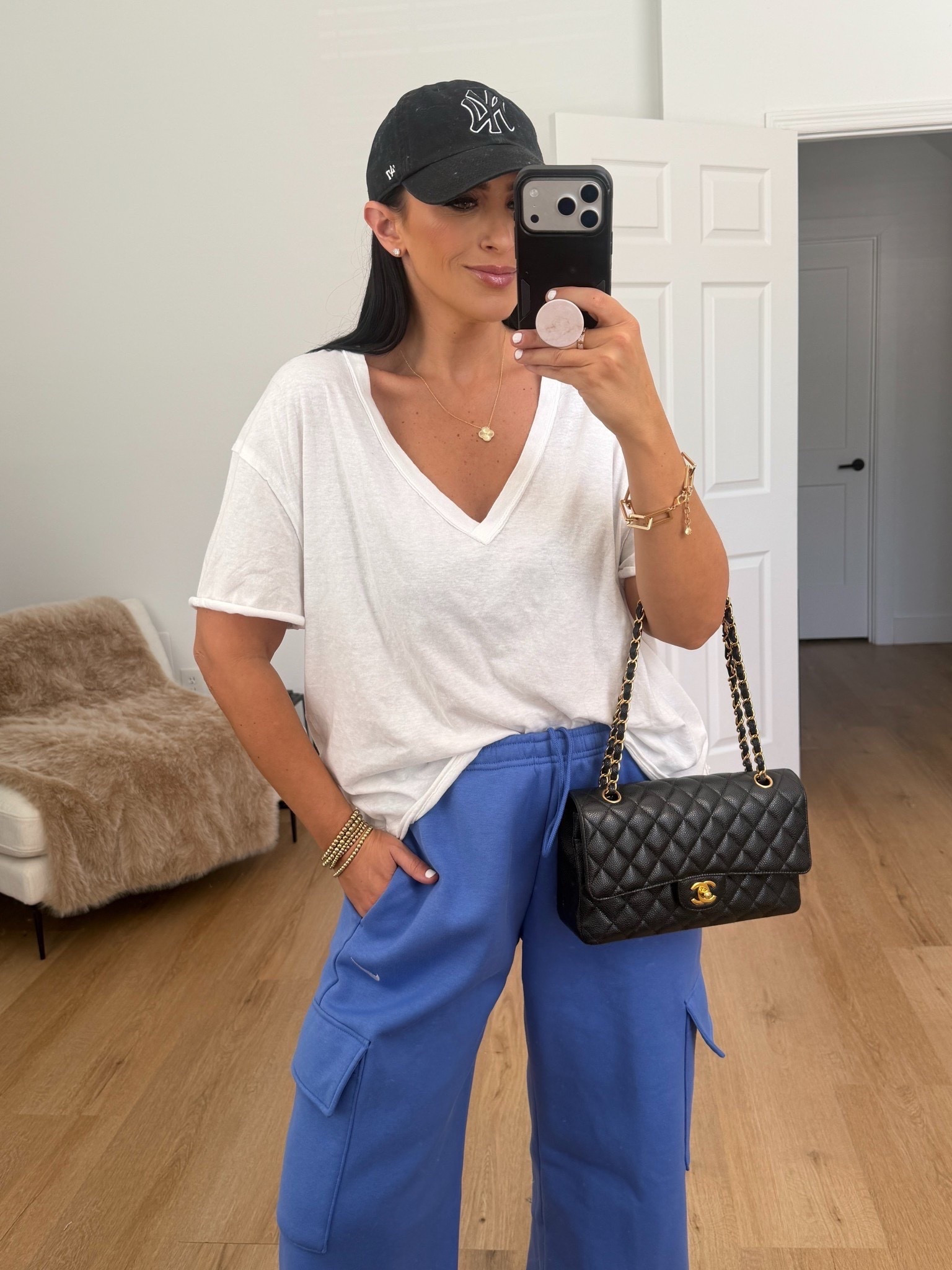 Nike Sportswear Phoenix Fleece Women's Cargo Sweatpants wearing size medium. Free People tee. 
