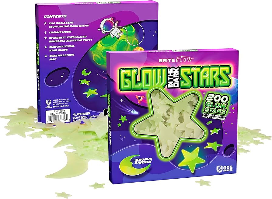 200 Pcs 3D Glow in The Dark Stars for Ceiling & Walls I Glow Stars for Ceiling with Moon for Chri... | Amazon (US)