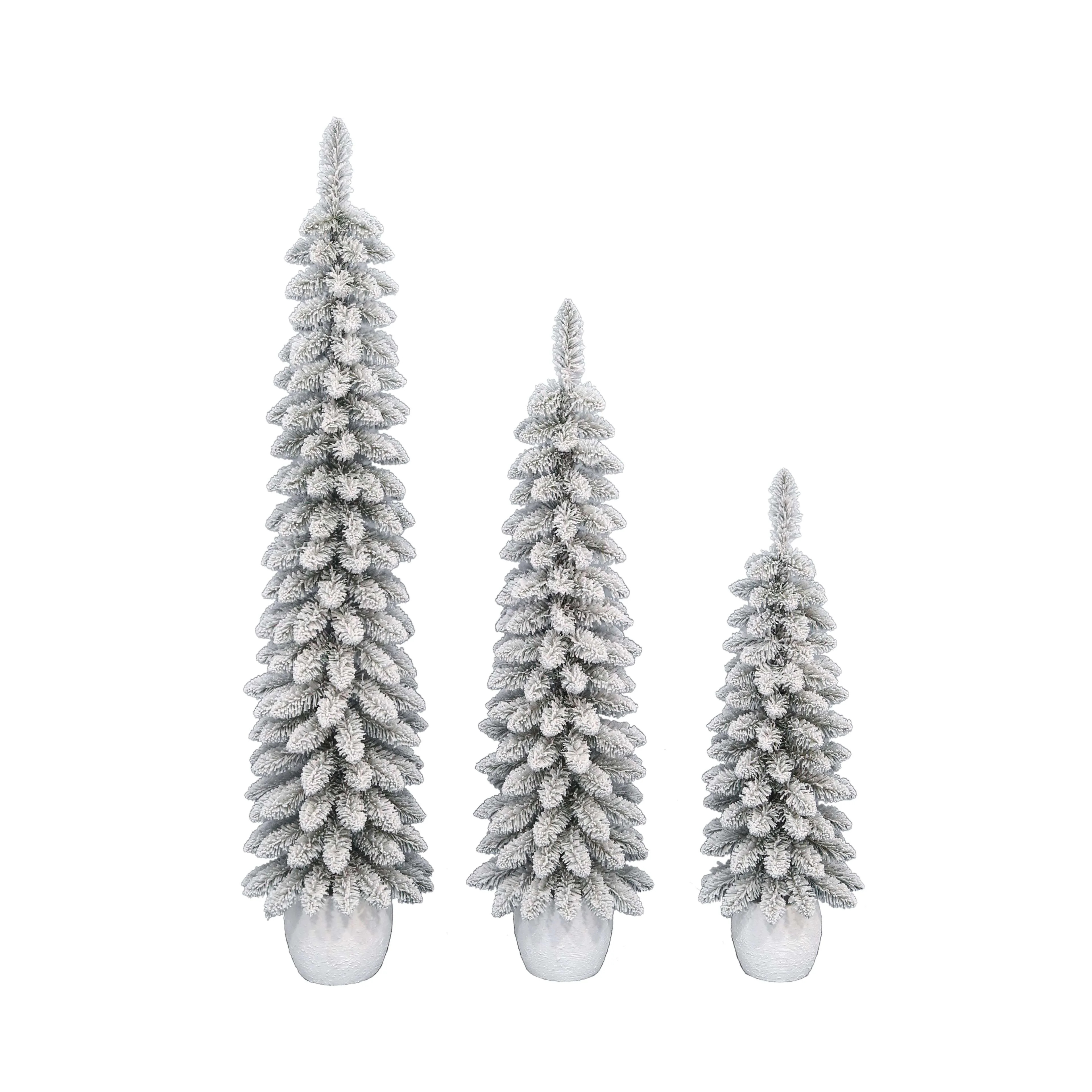 Set of 3 (3'/4'/5') Green Flocked Artificial Potted Christmas Trees, by Holiday Time | Walmart (US)