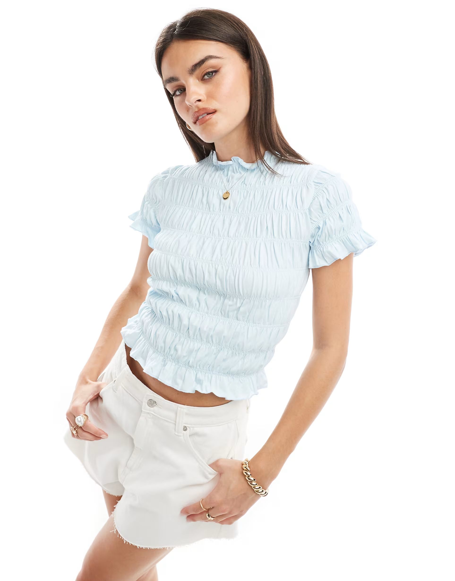 ASOS DESIGN shirred baby tee in baby blue | ASOS (Global)