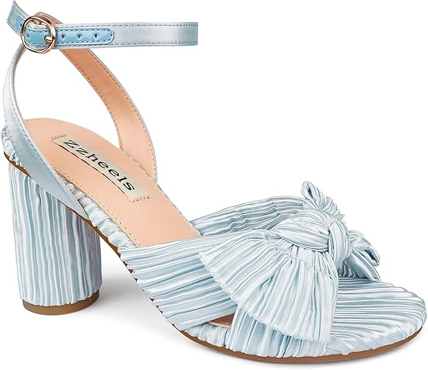 Zzheels Women's Bow Knot Heeled Sandals Open Toe High Block Ankle Strap Chunky Heels Bride Weddin... | Amazon (US)