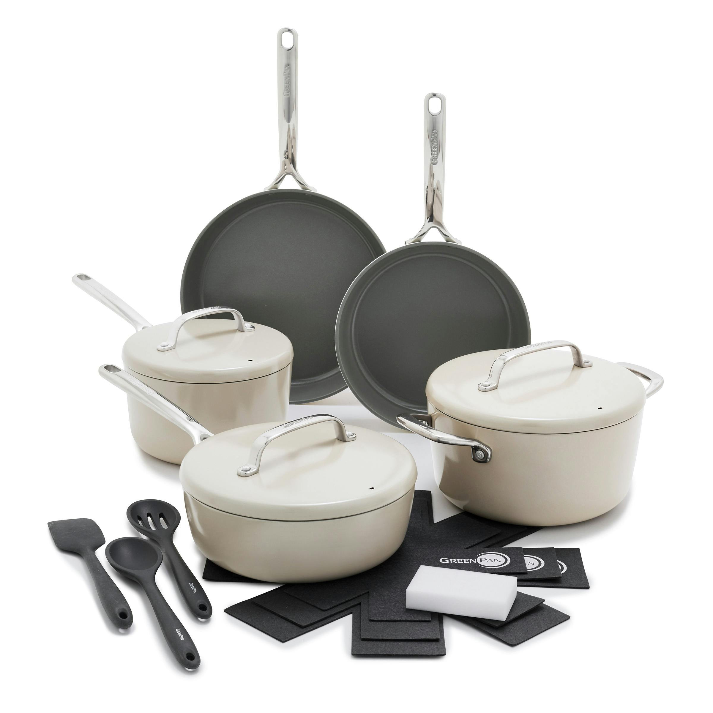 GreenPan GP5 Colors Cookware Set with Mirror Handles · 11 Piece Set · Taupe | Curated
