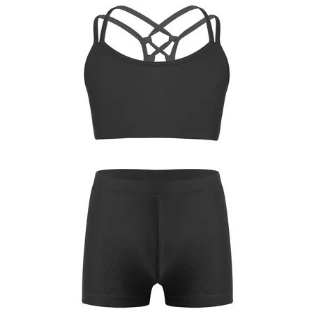 iEFiEL Kids Big Little Girls Floral Pattern Printed Swimwear Two Piece Tankini Set Bathing Suit Black 8 | Walmart (US)