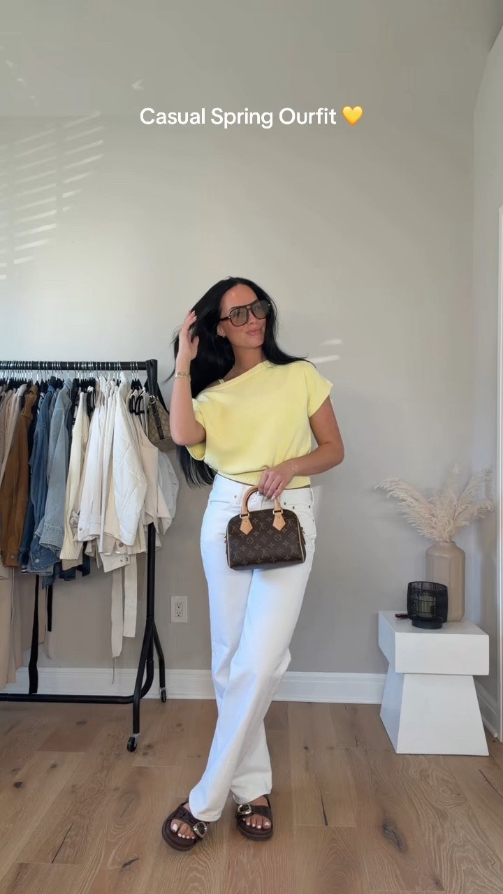 This yellow off-the-shoulder sweater + low rise white denim = the perfect spring staple! 🌼 I switched up shoes & accessories to show how much they can transform a look 🤍
Everything is so mix & match and easy to rewear.

I’ll have all the outfit details on my LTK!
Sizing: 5’7, 145 lbs, 32DD
Wearing size small tank, small sweater, 26 jeans

@Aritzia 

#LTKU #LTKgrwm #LTKootd
