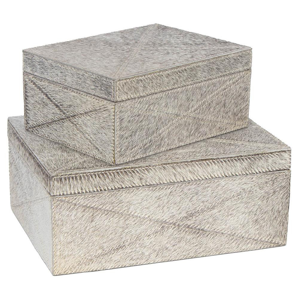 Regina Andrew Andres Modern Classic Grey Hide Decorative Box - Set of 2 | Kathy Kuo Home