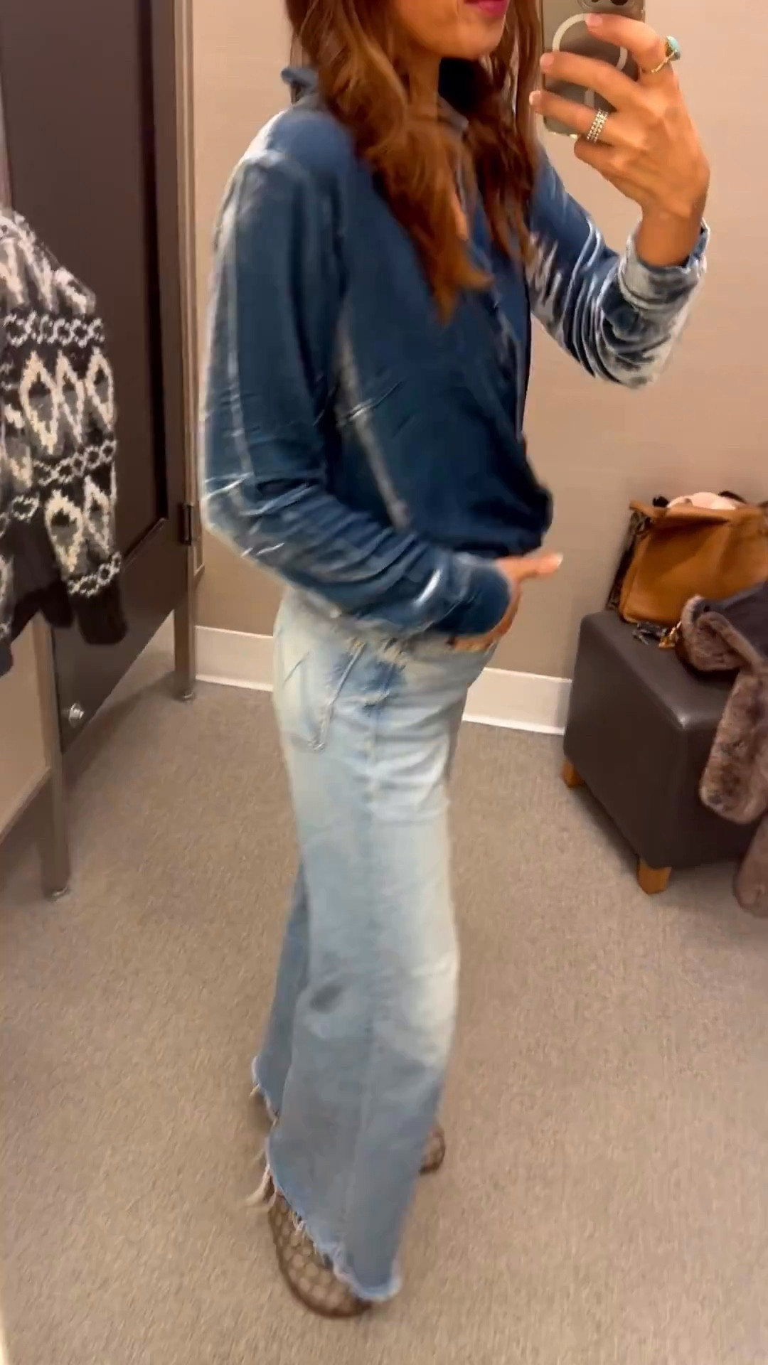 Mother denim size up! 
Velvet top sized up for more shape 