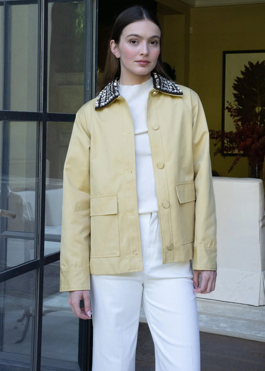 Shiloh Yellow Barn Jacket with Rhinestone Contrast Collar | Benaar La
