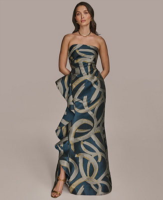 Women's Metallic Print Strapless Gown | Macy's