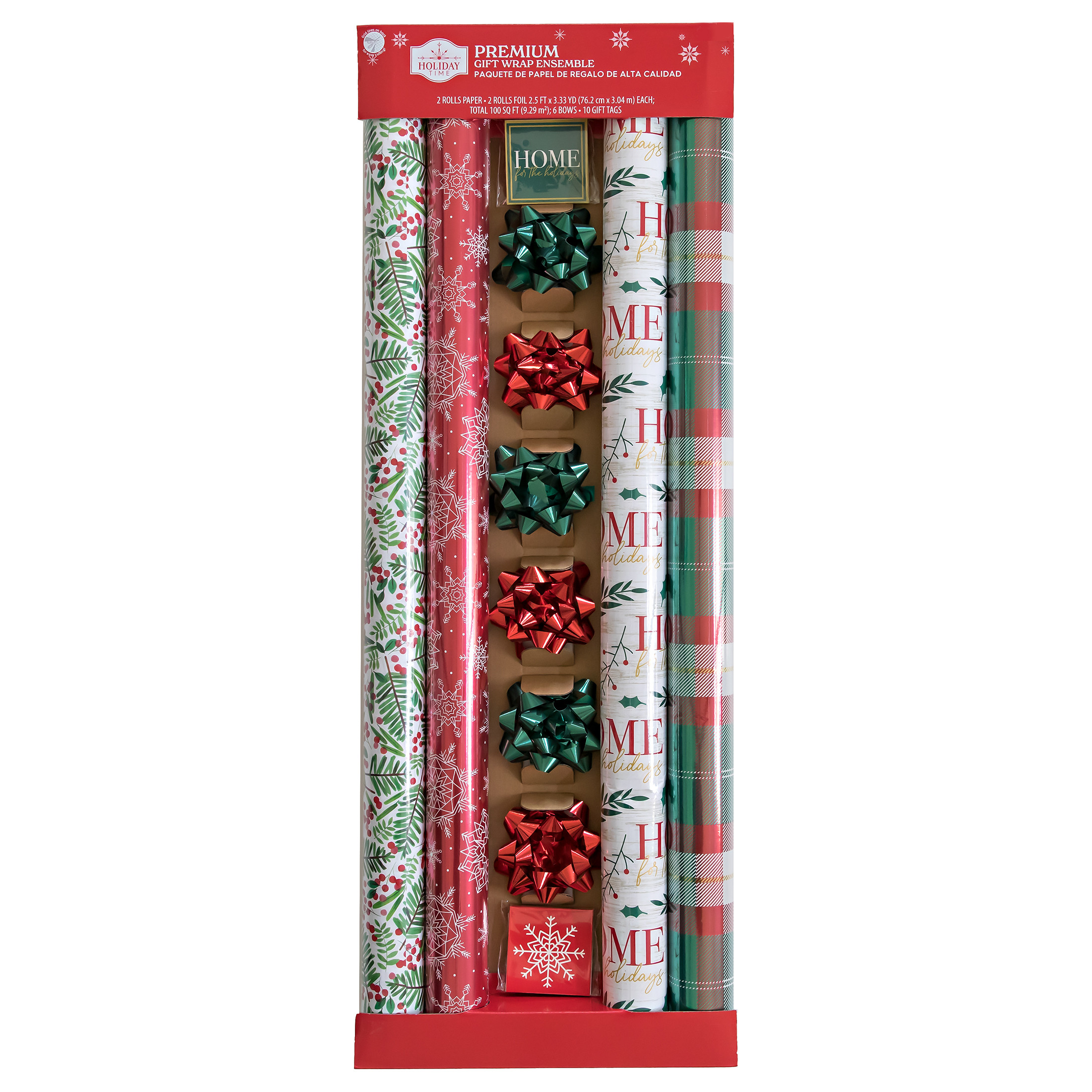 Premium Christmas Gift Wrap Kit, 4 Rolls Paper & Foil Wrap, 10 Tags, 6 Bows, Red, Green, Holiday ... | Walmart (US)
