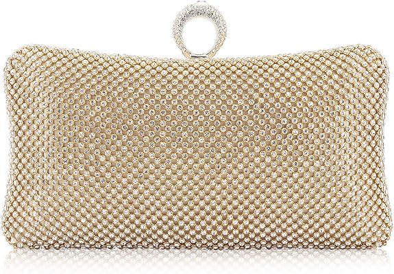 Dexmay Rhinestone Crystal Ring Clutch Purse Luxury Evening Bag for Bridal Wedding Party | Amazon (US)