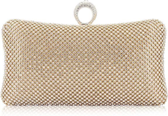 Dexmay Rhinestone Crystal Ring Clutch Purse Luxury Evening Bag for Bridal Wedding Party | Amazon (US)