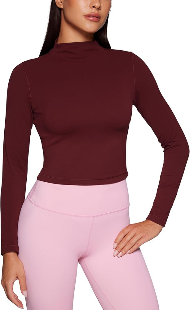 CRZ YOGA Womens Butterluxe Mock Turtleneck Long Sleeves Crop Tops Slim Fit Workout Casual T-Shirt... | Amazon (US)