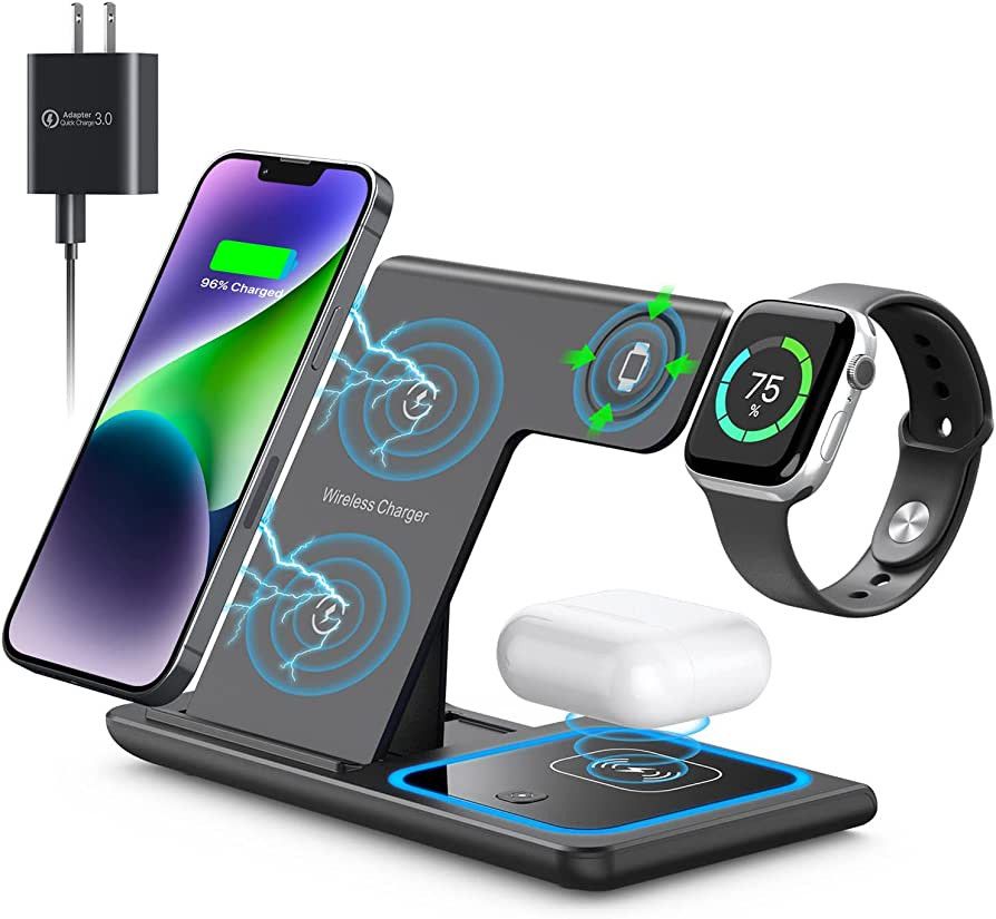 Wireless Charger,MILDILY 3 in 1 Wireless Charging Station for Apple iPhone/iWatch/Airpods,iPhone ... | Amazon (US)