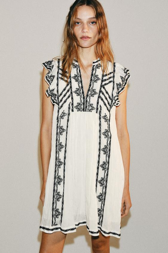 ZW COLLECTION CONTRAST EMBROIDERED DRESS | Zara US