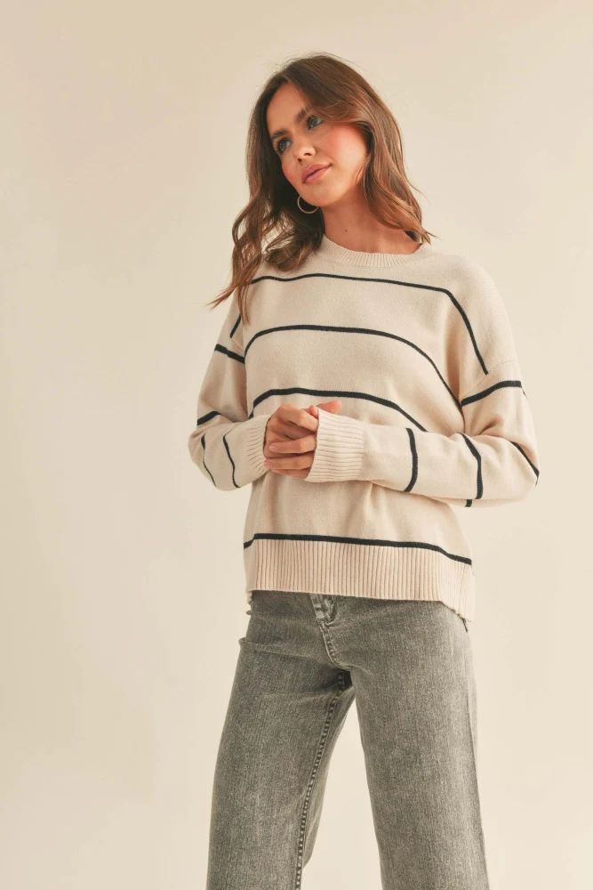 Beige Striped Basic Sweater | PinkBlush Maternity