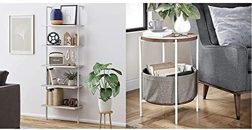 Nathan James Theo 5-Shelf Wood Ladder Bookcase or Bookshelf with Metal Frame, 5-Tier, Gray Oak/Wh... | Amazon (US)