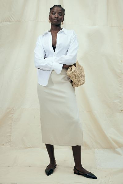 Linen Shirt - Long sleeve - Long - White - Ladies | H&M US | H&M (US + CA)