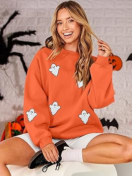 Women Halloween Sweatshirt Oversized Sequin Ghost Shirts Spooky Season Halloween Sweater Crewneck... | Amazon (US)