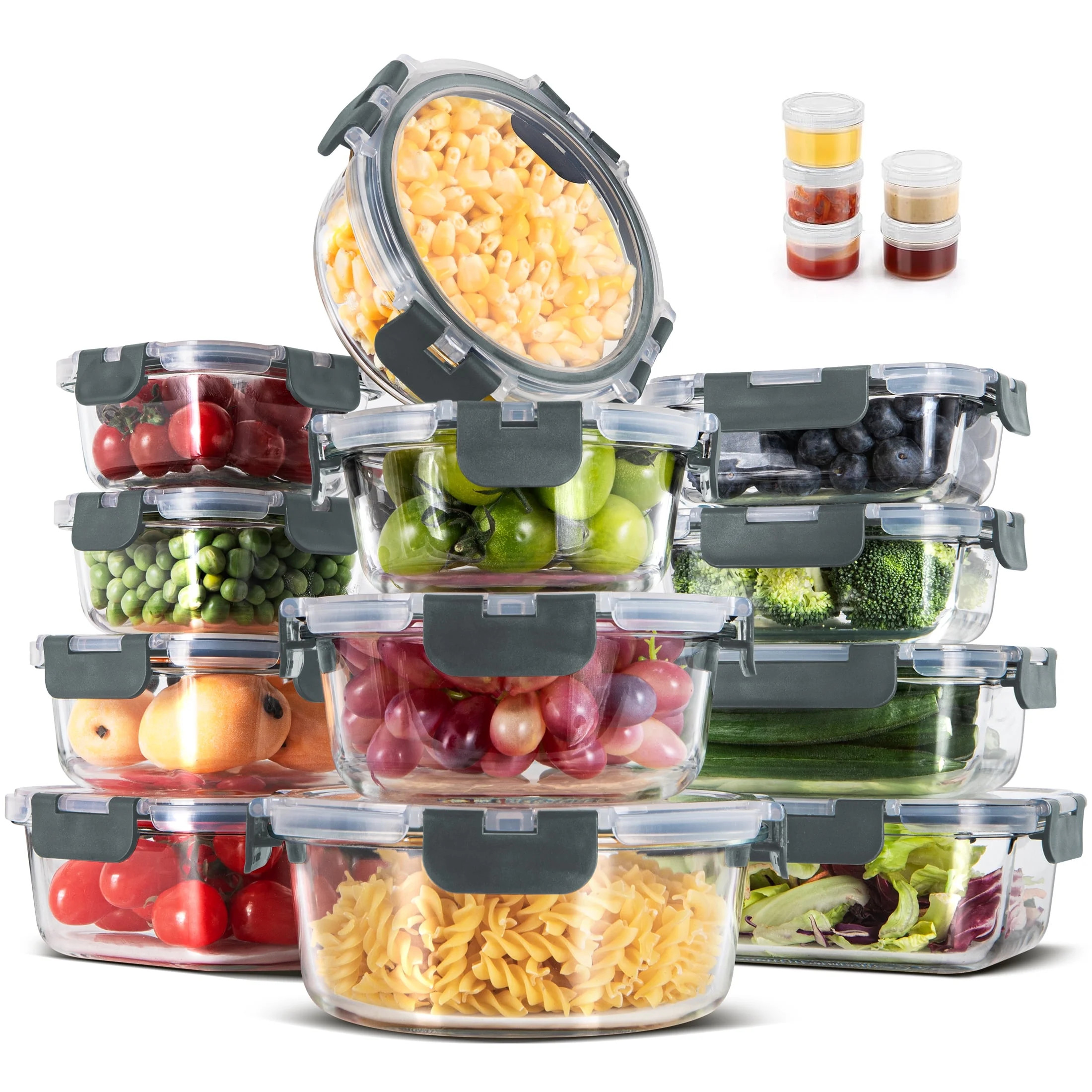 GPED 34-Piece Glass Food Storage Container Set, Glass Meal Prep Containers with Snap-Locking Lids... | Walmart (US)