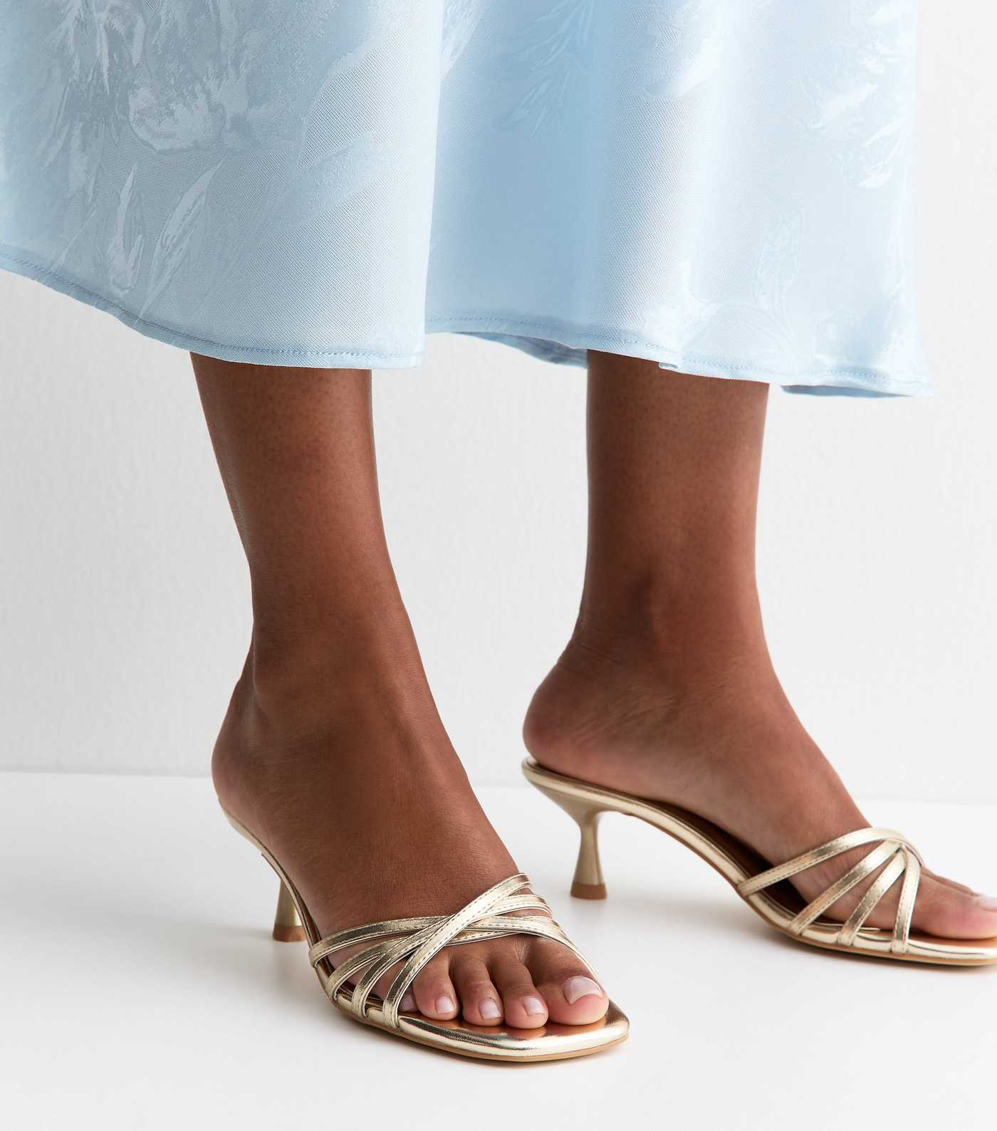 Gold Faux Leather Strappy Kitten Heel Mules | New Look | New Look (UK)