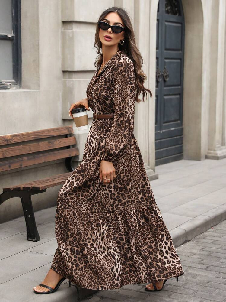 SHEIN Clasi Leopard Print Casual Daily Dress, Minimalist & Fashionable Maxi Women Outfit | SHEIN