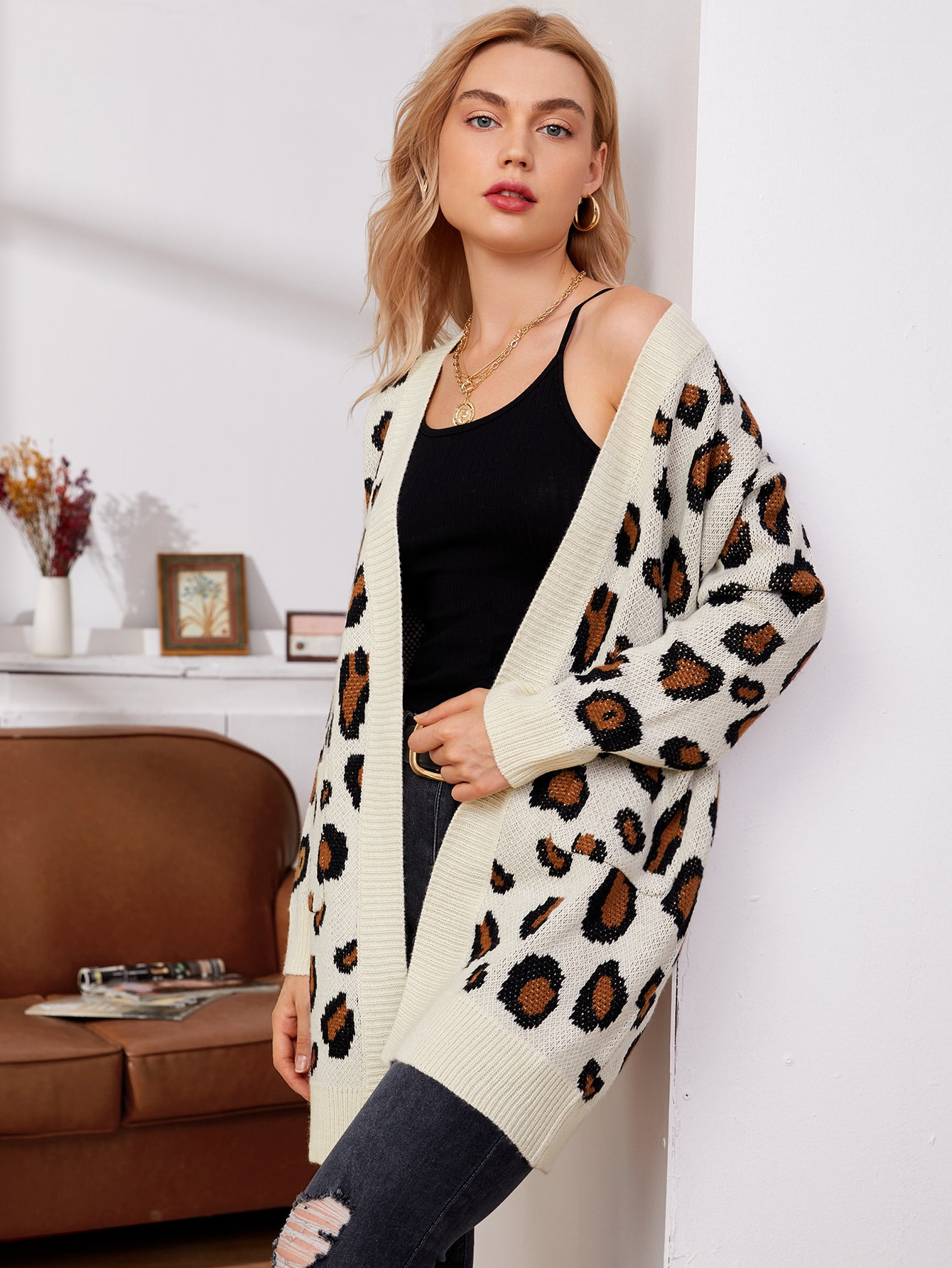 Double Pocket Leopard Cardigan | SHEIN