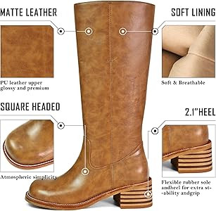Women's Knee High Boots Square Toe Chunky Block Heel Long Boots for Women Comfortable Low Heel Wo... | Amazon (US)