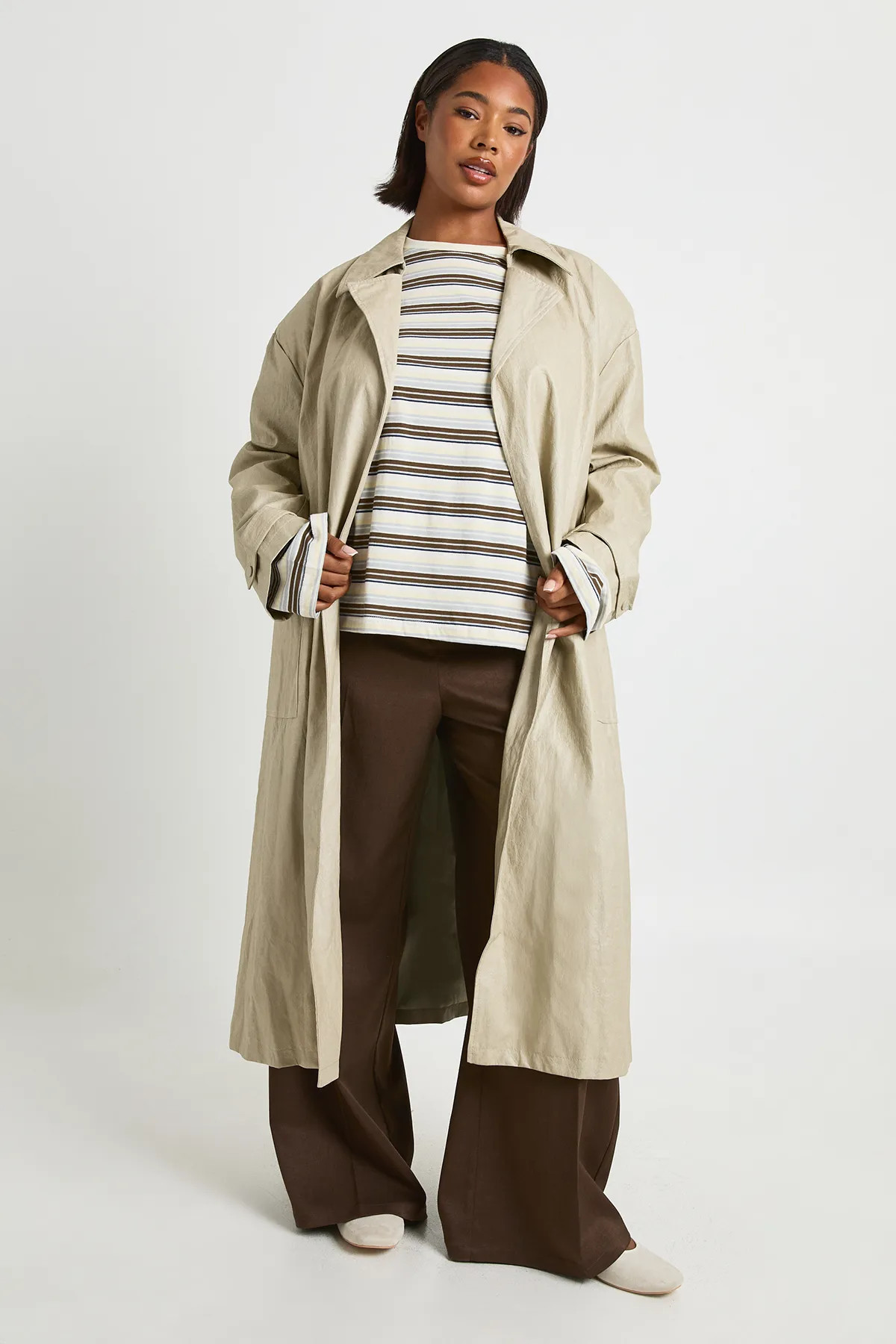 Plus Vintage Look Faux Leather Trench Coat | boohoo (US & Canada)