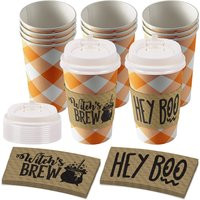 Disposable Coffee Or Hot Chocolate Cups - Pumpkin Orange Buffalo Plaid With Lids & Kraft Cup Sleeves | Etsy (US)