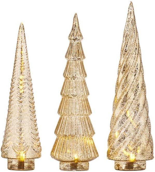 RAZ Imports 2021 Christmas Eve 14.25-inch Gold Mercury Glass Lighted Tree, Set of 3 | Amazon (US)