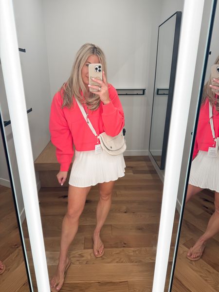 I really like the way this scuba hoodie looks with a tennis skirt for summer. Casual and cute 
M/L in hoodie 
8 in skirt / skort
Sandals 
Crossbody bag 

#LTKFindsUnder50 #LTKStyleTip #LTKActive