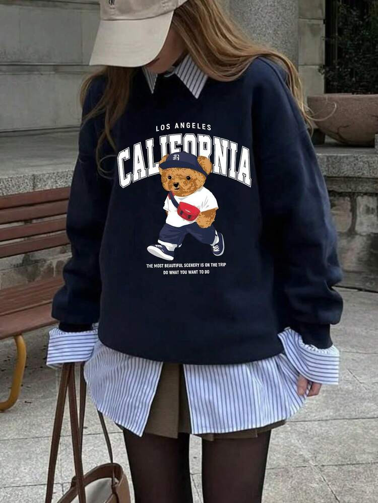 Navy Sweatshirt Bear | SHEIN