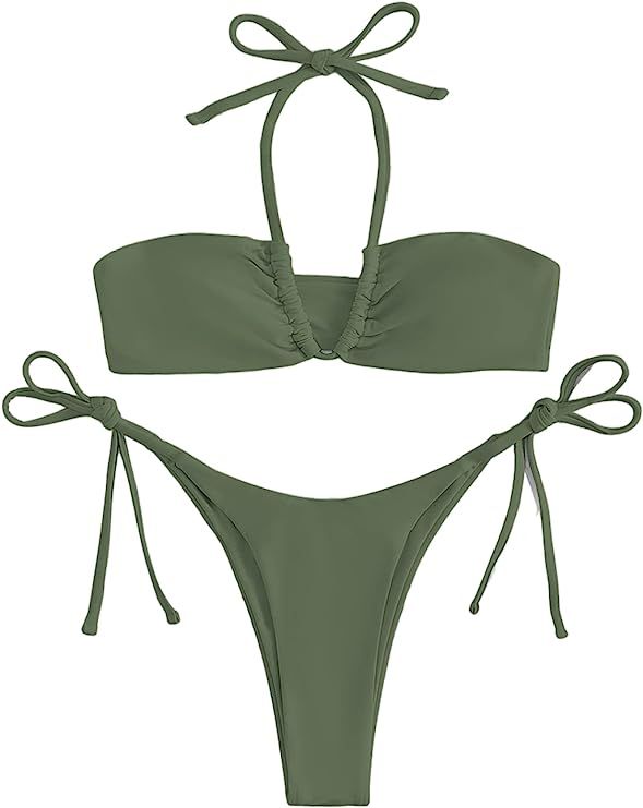 SOLY HUX Women's 2 Piece Swimsuits Halter Tie Side Bikini Bathing Suits | Amazon (US)