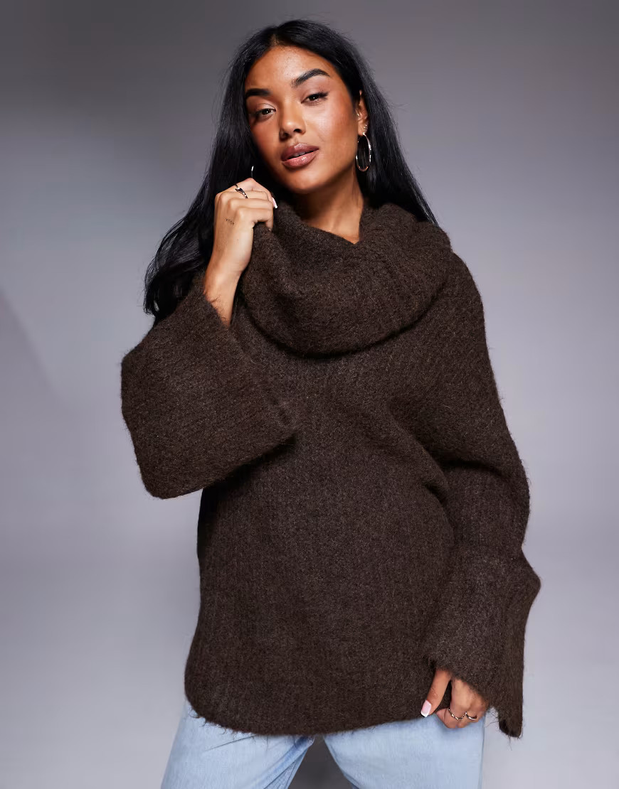 NA-KD oversized exaggerated neck jumper in plum-Purple | ASOS (Global)