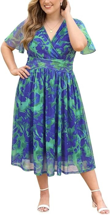 RITERA Women's Mesh Wrap Dress Plus Size A-Line Maxi Dresses Summer Boho Floral/Glitter Dresses X... | Amazon (US)