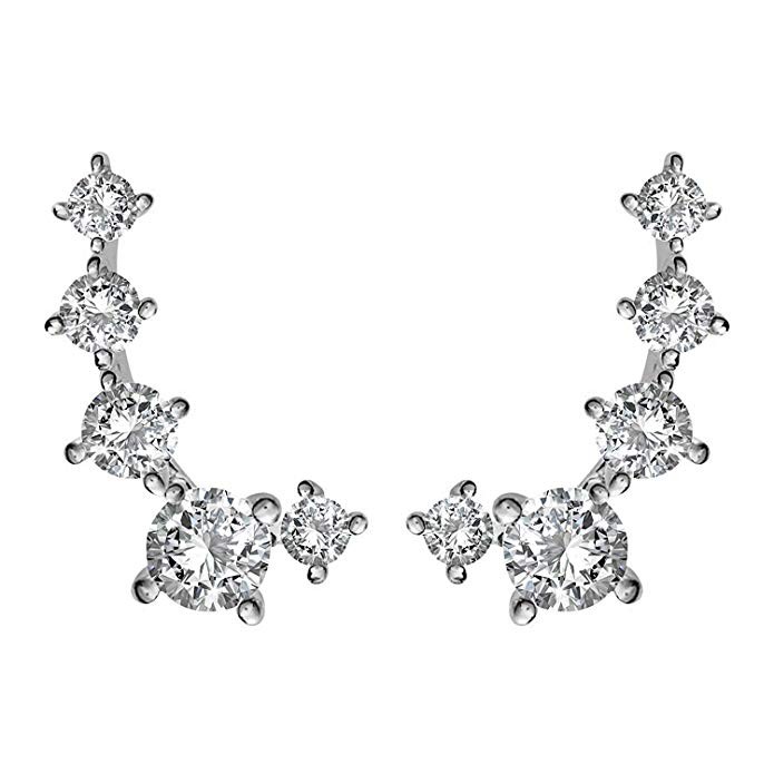 PAVOI 14K Gold Plated"Hearts & Arrows" Simulated Diamond Ear Crawler - Cuff Earrings Hypoallergen... | Amazon (US)