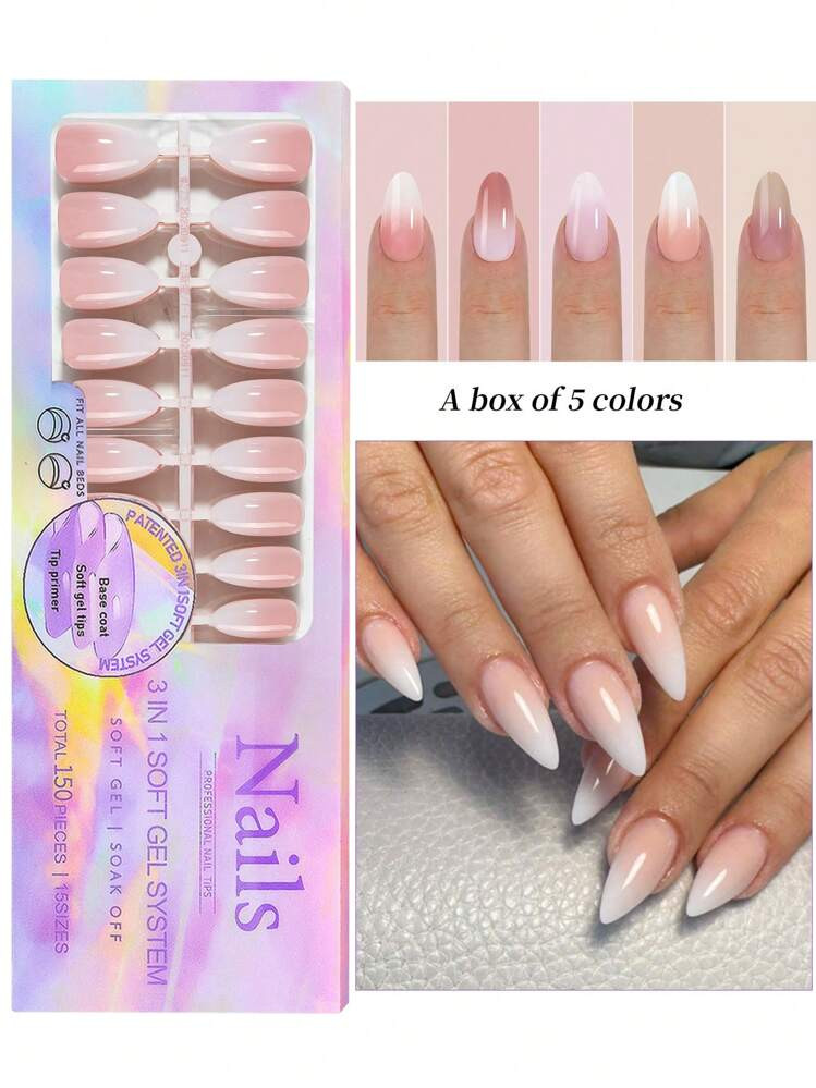 150PCS Gradient Wearable Nails 5 Colors Gradient Nail Tips Ballet/Almond/Square False Nails Full Cover Press-On Nails Removable Nail Supplies Suitable For Women Or Girls Daily Home DIY Nail Art Design | SHEIN