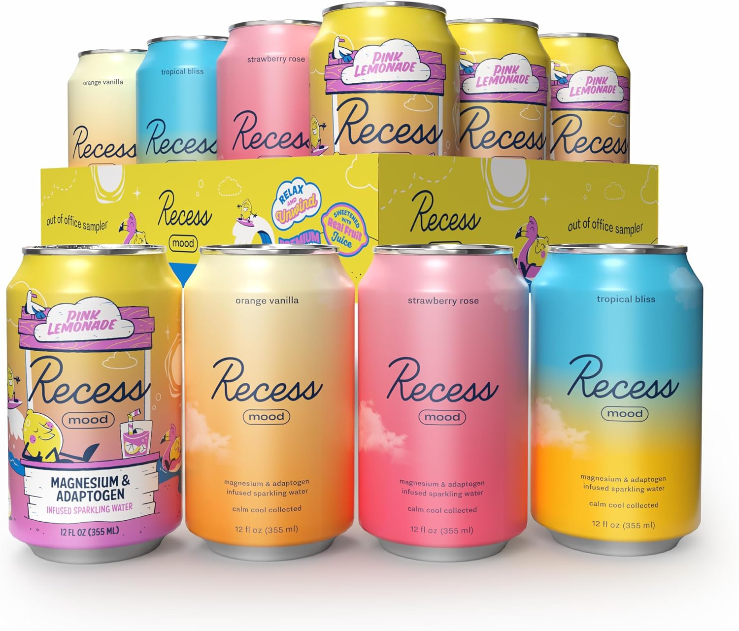 Recess Mood Magnesium & Adaptogen Drink, Relaxation Beverage, 12 ounce (Out of Office Sampler, 12... | Amazon (US)