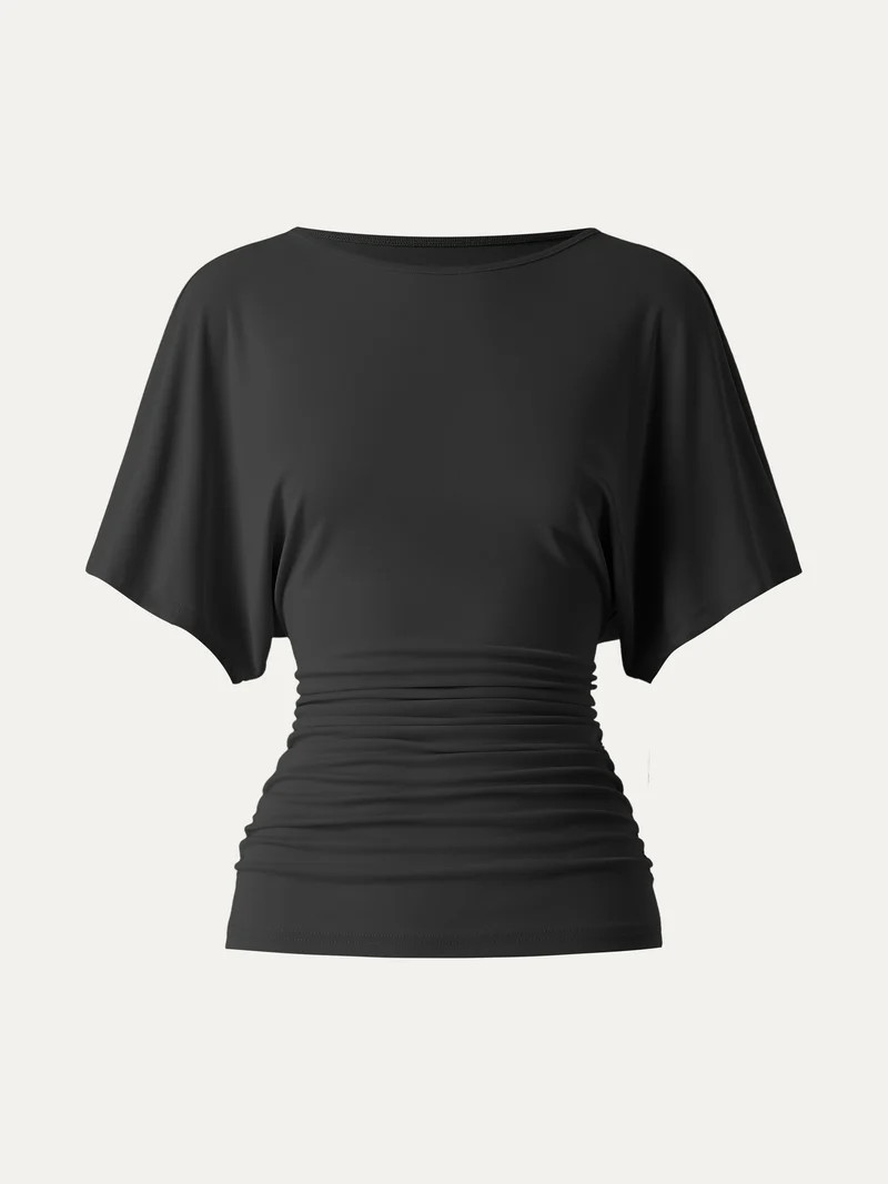 Effortless Boatneck Batwing Sleeve Side Ruched Top | OGLmove