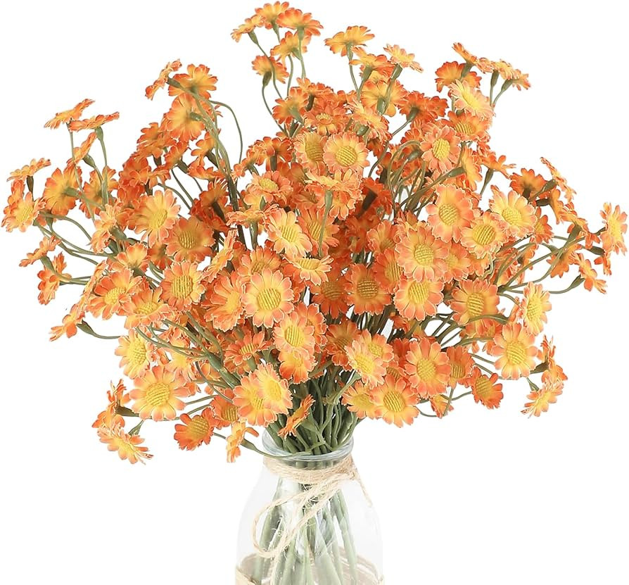 Floroom 24pcs Burnt Orange Small Artificial Flowers Faux Silk Daisies Fake Wildflowers for DIY Te... | Amazon (US)