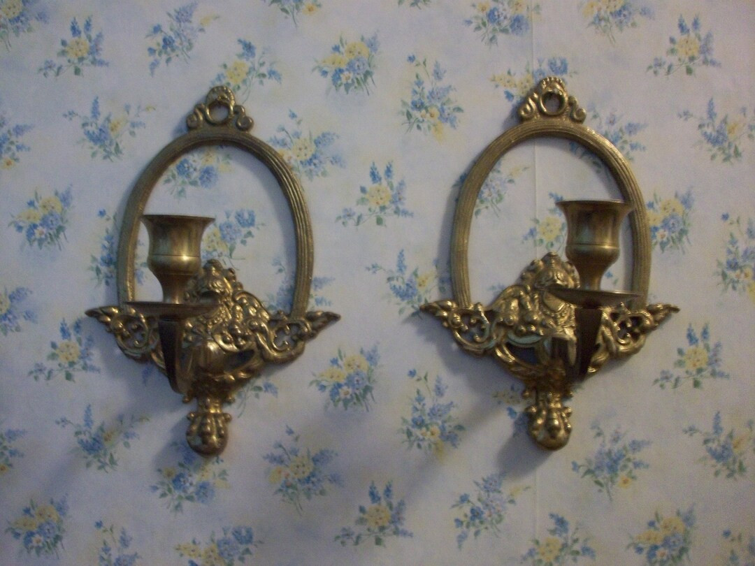 Decorative Pair of Brass Sconces, Wall Candle Holders, Home Decor | Etsy (US)
