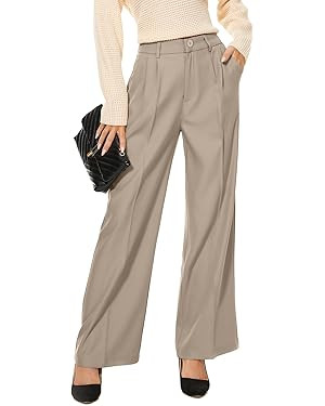 Women Wide Leg High Waist Wide Leg Pants Loose Fit Back Elastic Waist Pleated Front Trousers for ... | Amazon (US)