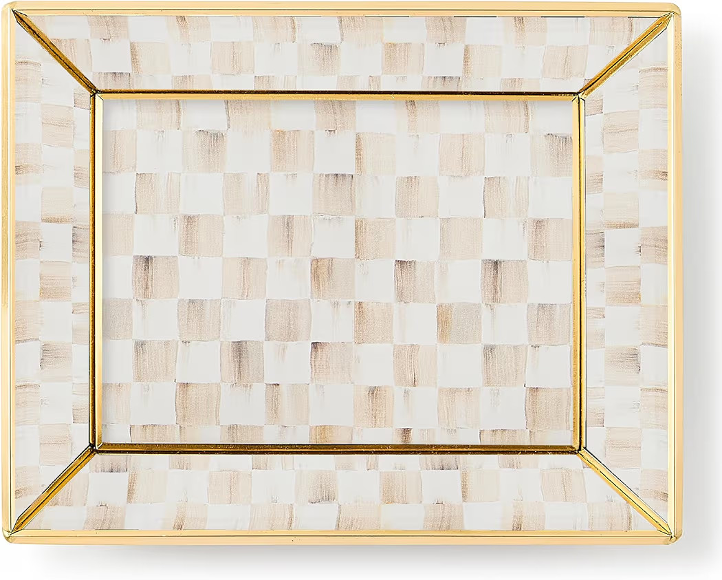 MACKENZIE-CHILDS Glass Tray, Decorative Bathroom Counter Tray, Small, Brown-and-White Mocha Check | Amazon (US)