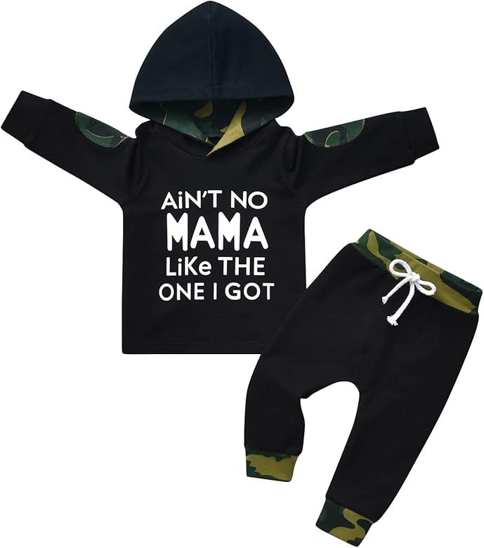 Toddler Infant Baby Boy Clothes Long Sleeve Letter Printed Hoodie Tops Sweatsuit Pants Outfit Set | Amazon (US)