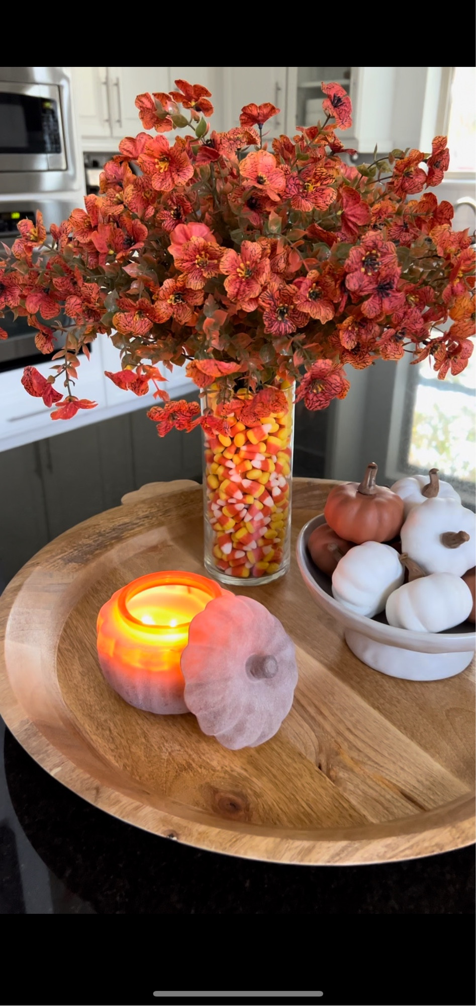 Affordable Fall centerpiece idea! #pumpkin #walmart #target #amazon #potpourri #pumpkinspice #affordabledecor #candycorn