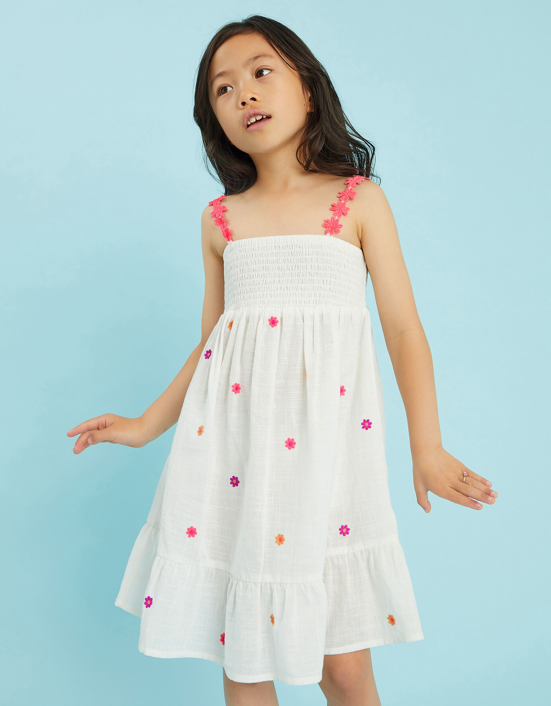 Girls Floral Embroidered Smocked Dress White | Accessorize (Global)