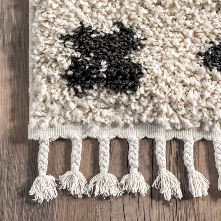 Off White Adriana Cross Trellis Tasseled 8' x 10' Area Rug | Rugs USA