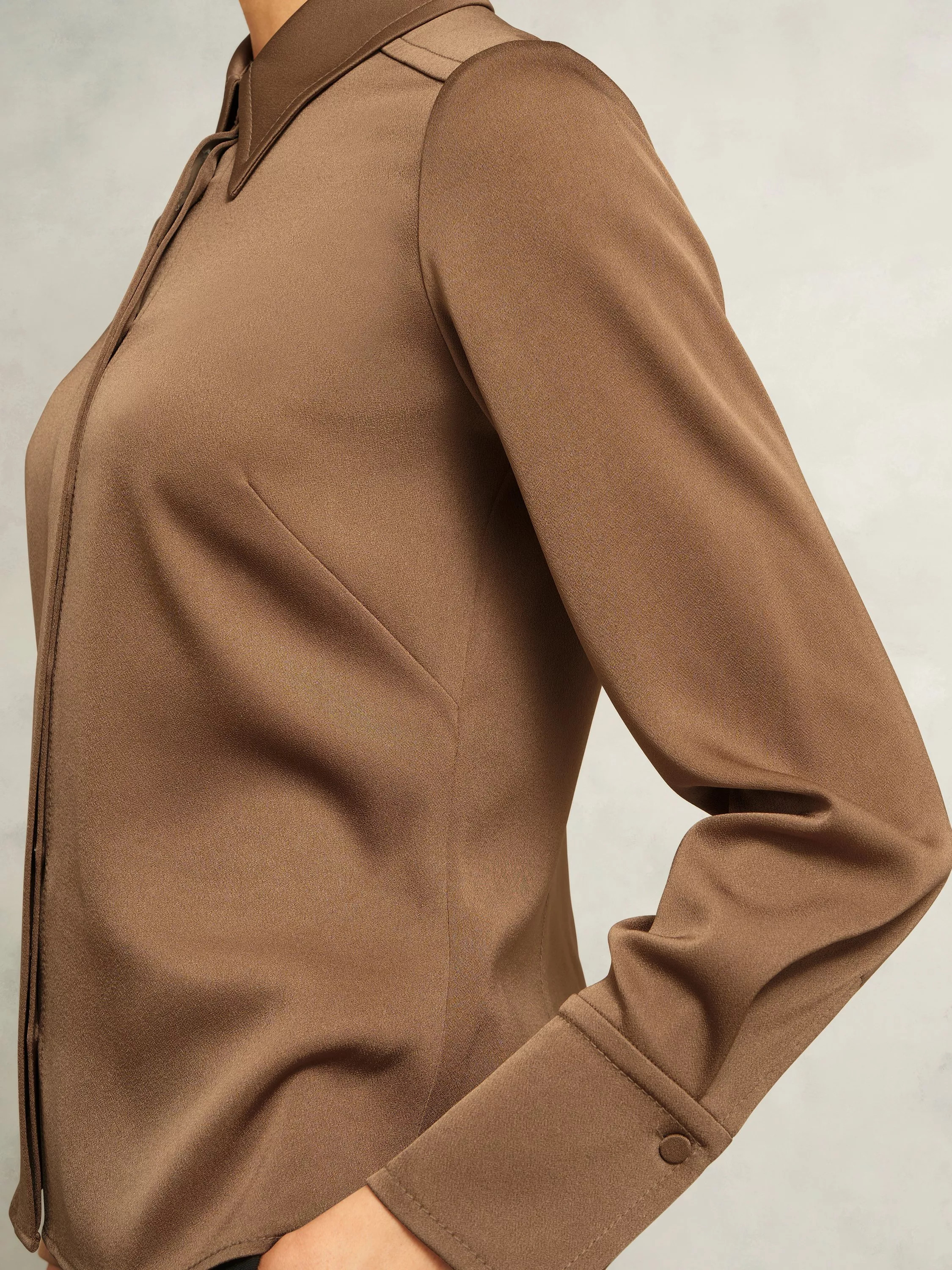 Hobbs Gresham Satin Long Sleeve Shirt, Camel | John Lewis (UK)