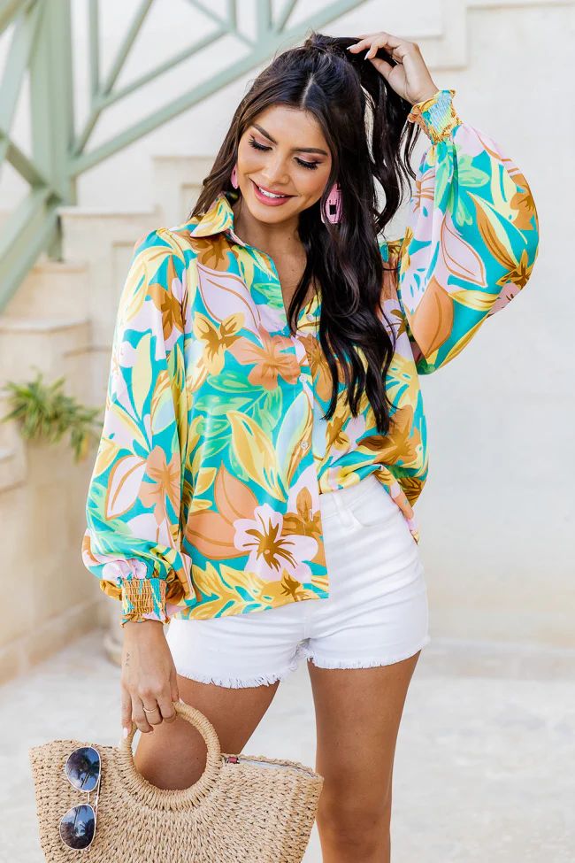 I've Been Waiting Multi Printed Satin Button Front Blouse FINAL SALE | Pink Lily